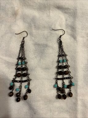 Dainty Turquoise and Brown Beaded Cascade Earrings